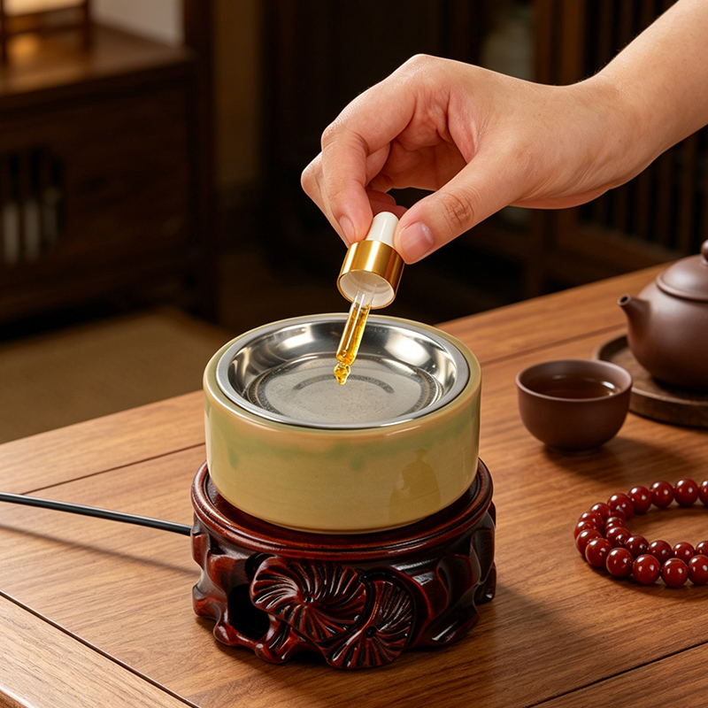 Home Fragrance Oil Burner - Ceramic Electronic Incense Burner Built-in LED