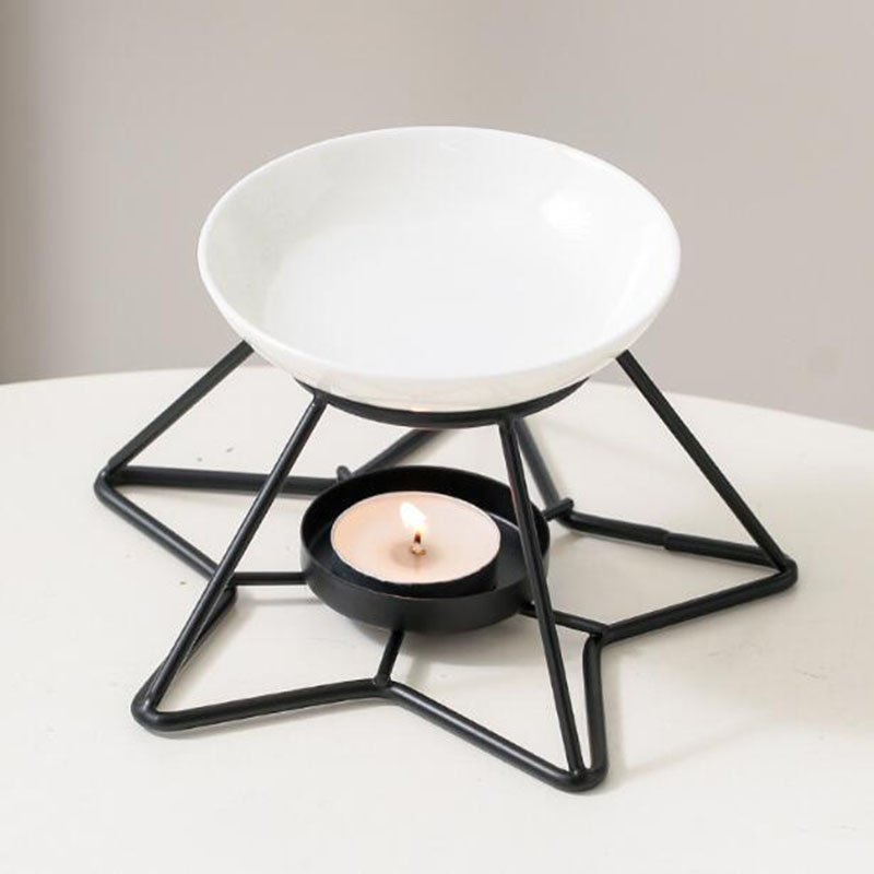 Home Fragrance Oil Burner - Metal Star Rack Ceramic Bowl Aromatherapy